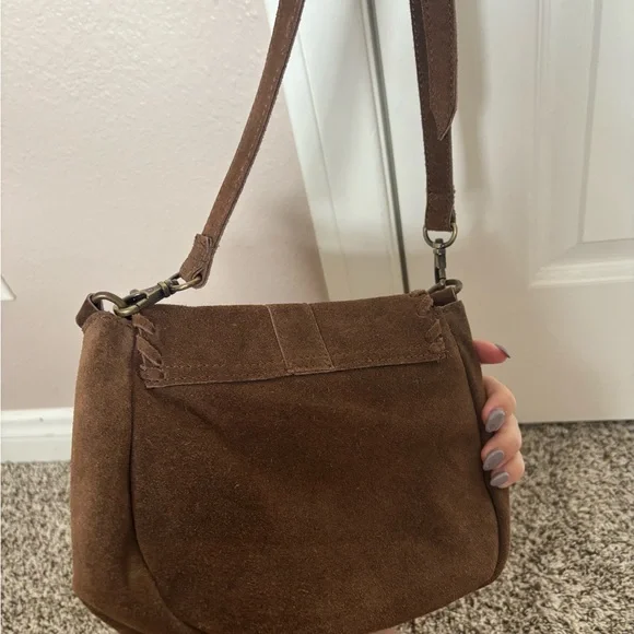 World Market Dark Brown Suede Crossbody Bag - Picture 2 of 7